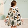 Meisjes Jurk met Hoge Hals, Lange Mouwen, Geprint Patchwork, A-lijn, Uitlopend, met Bontrand