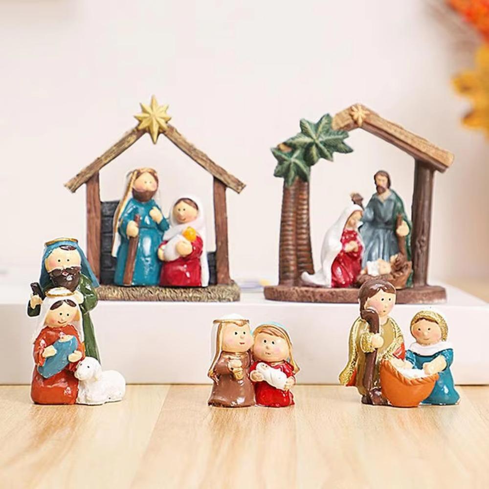 Cute Christmas Manger Ornaments Classic Jesus Christ Figurine Holy Family Figurine  Home Decor
