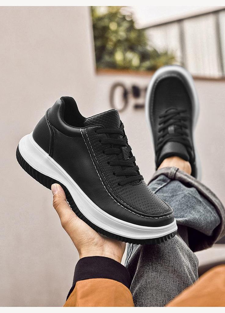 Men's 8cm Height Boosting Cowhide Sneakers - Trendy, Thick Sole, Casual & Sporty