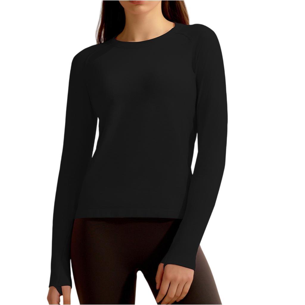 Dámská jednobarevná fitness souprava slim fit s návleky na prsty sportovní top s dlouhým rukávem