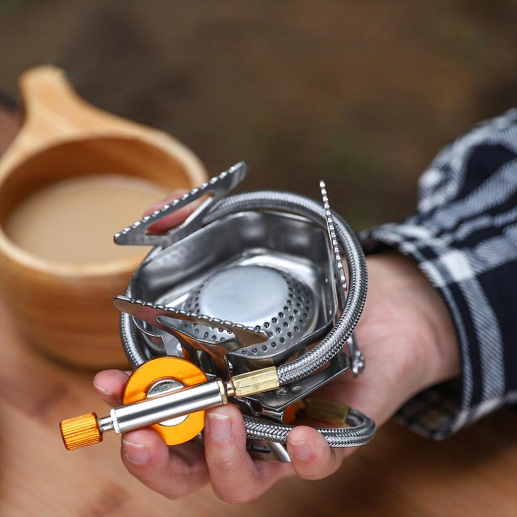 Windproof Camping Stove, Gas Burner With Fuel Canister Adapter, Piezo Igniter, Carry Bag, Foldable