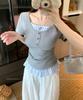 Women's Plus Size Summer Patchwork Faux Two-Piece Short Sleeve T-Shirt - Slimming Loose Fit