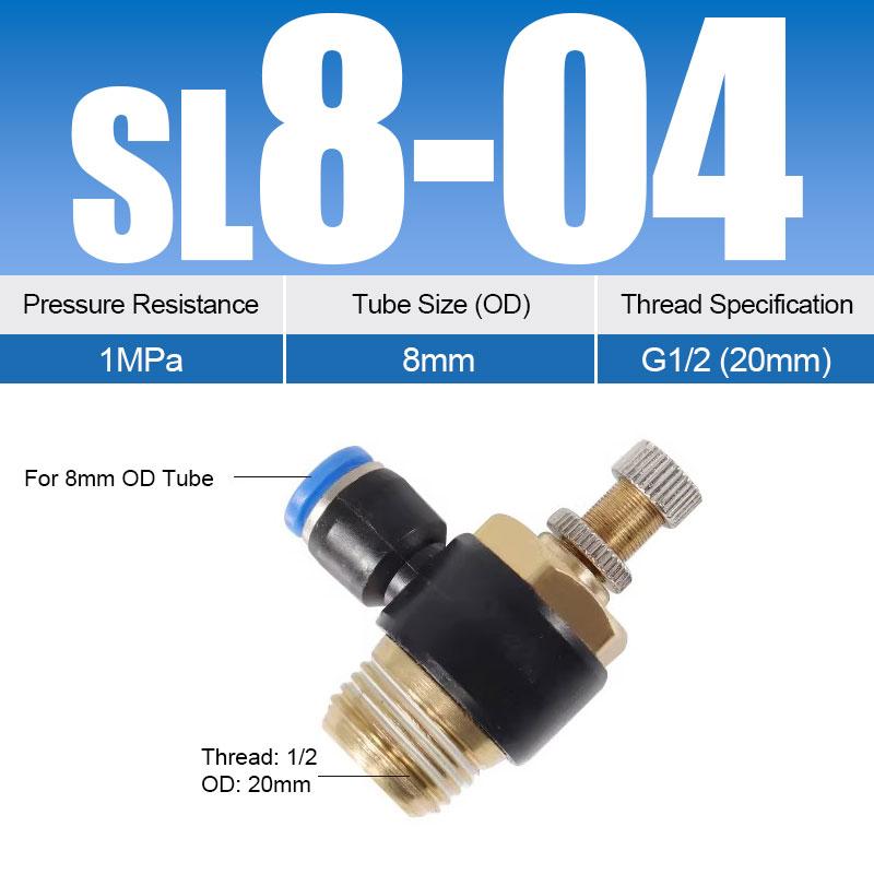 Pneumatic Quick Connect Connector SL 4 6 8 10 12mm M5 '1/8' 1/4 '3/8' 1/2 Air Speed Regulating Valve Accelerator Valve