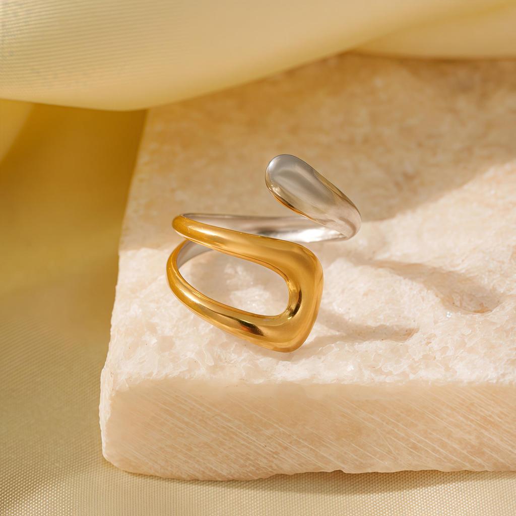 Regulowany pierścionek ze stali nierdzewnej w stylu Color-Block: Stylowy, Odporny na blaknięcie, Niszowy design dla kobiet