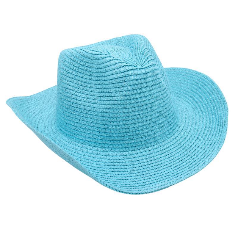 Adjustable Lightweight Wide Brim Solid Woven Panama Curled Straw Western Cowboy Visor Sun Hat With Accessories for Seaside Beach