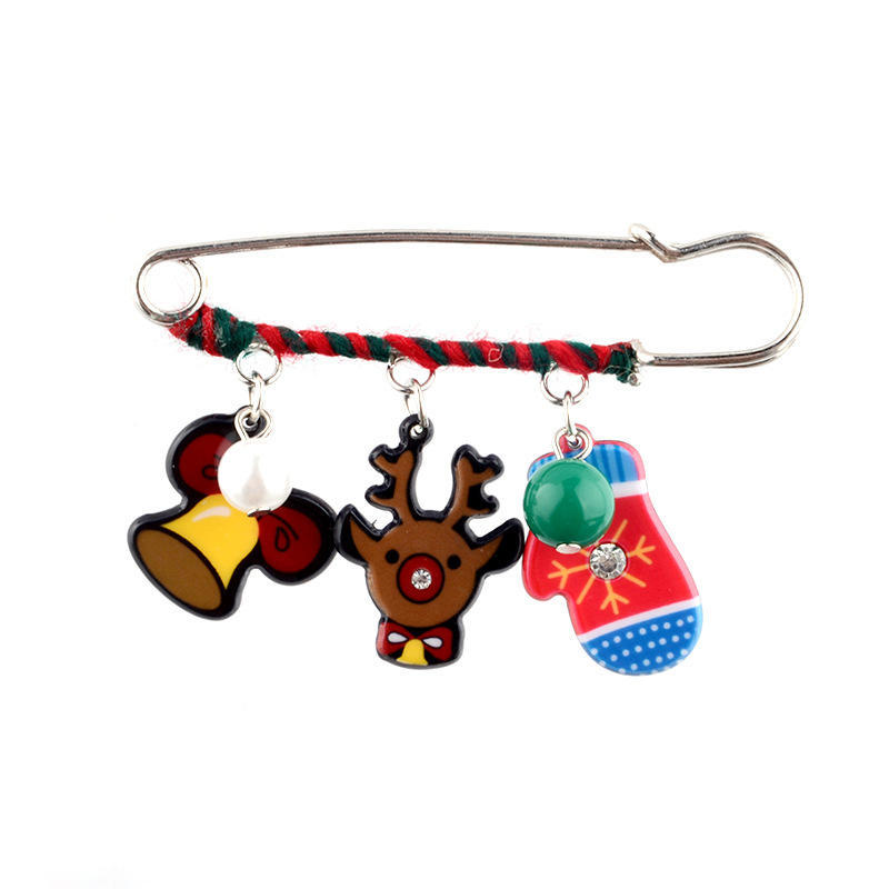Christmas Series Cute Cartoon Pin Snowman Bell  Christmas Stocking Brooch