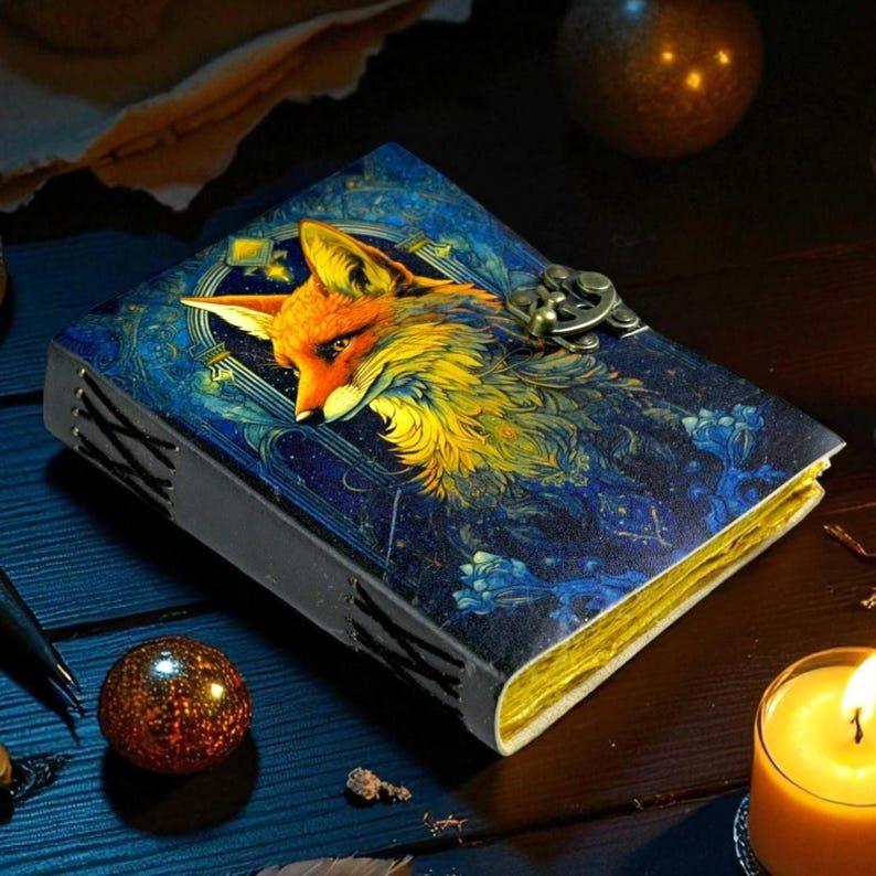 

Кожаный блокнот с лисой: Винтажный Гримуар Книга Теней с замком 7 x 5 in