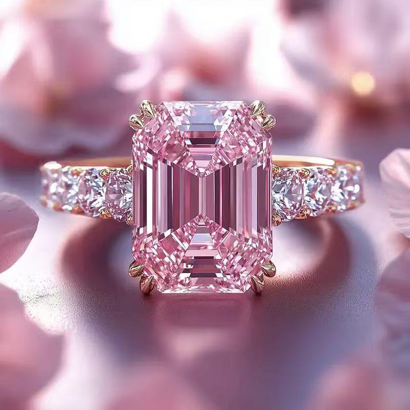 Luxuriöser Rosa Funkelnder Zirkonia Prinzessin Quadratischer Verlobungsring für Damen und Freundinnen Verlobungsschmuck Geschenke für Frauen
