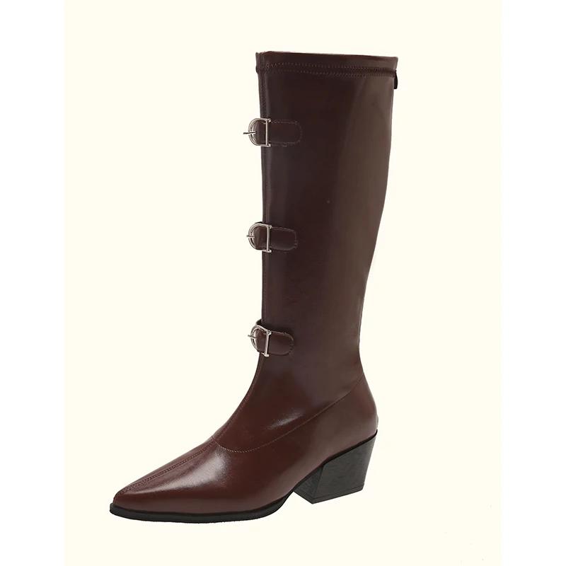 Fashion High Quality Fashion Boots Brown Knee High Boots Women's Shoes Back Zipper Retro Black Motorcycle Boots Fashion Women's Shoes