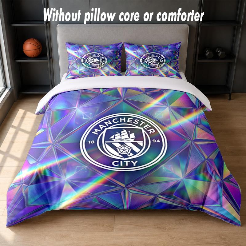 Manchester City Design Bett Bettwäsche Set 1 Bettbezug + 2 Kissenbezüge Weich Atmungsaktiv Haushalt Bettwäsche