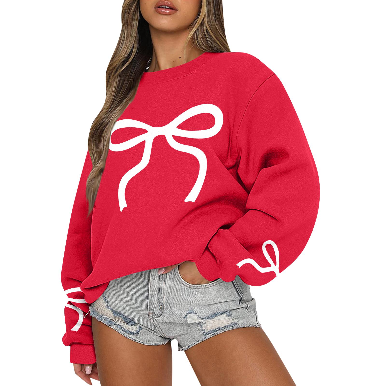 

Жіночі Топи Жіночий світшот з довгим рукавом Повсякденний з круглим вирізом Вільного крою Пуловер Флісові Топи XL червоний