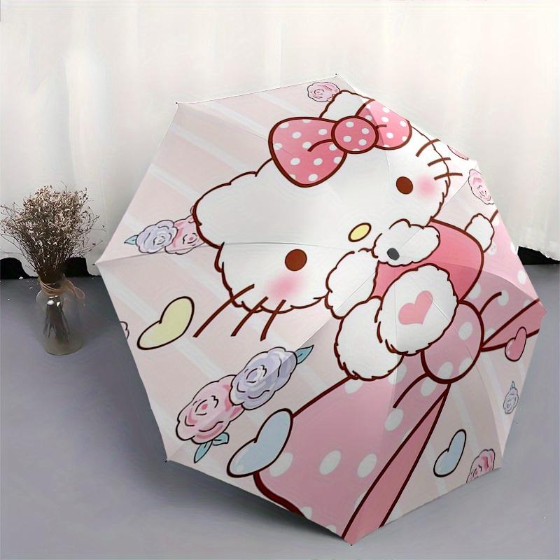 Hello Kitty,Bow Automatic Folding Umbrella-Simple 8-Rib Design, Bright Cartoon Pattern, Durable Iron Frame, Suitable For Travel, Outdoor, Be