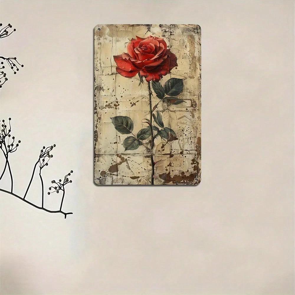 Vintage Rosen Blechschild - Premium Aluminium Wanddeko, Rustikales Bauernhaus 8x12 Wetterfest