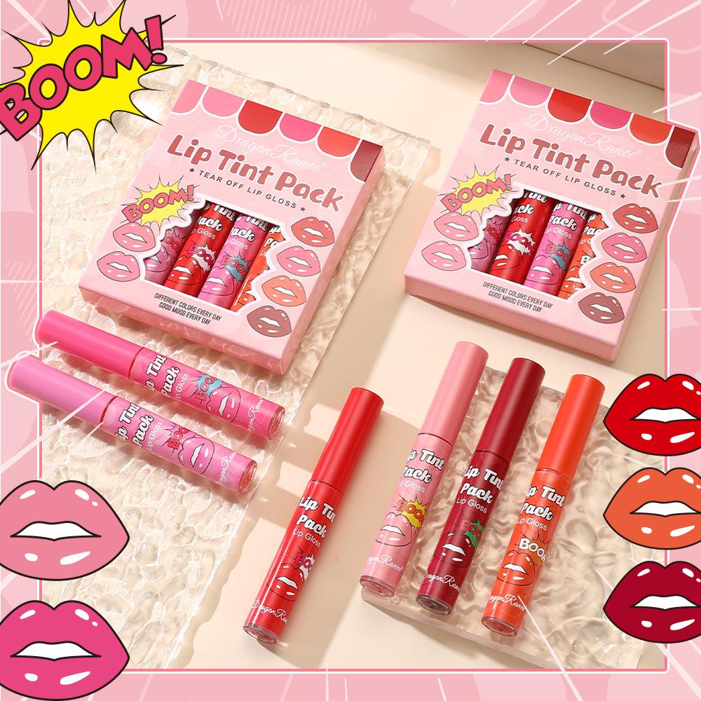 6 stk/boks Tear-Off Lip Gloss Set Vanntett Varig Matt Rød Peel Off Liquid Lipstick Lip Dye Tattoo Tinted Non-Ticky Lip Glaze