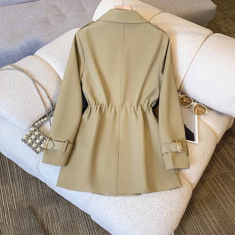 Women Medium Long Styles Windbreaker Coat Ladies Long Sleeves Lined Outwear Spring Autumn Female Solid Color Trench Jacket