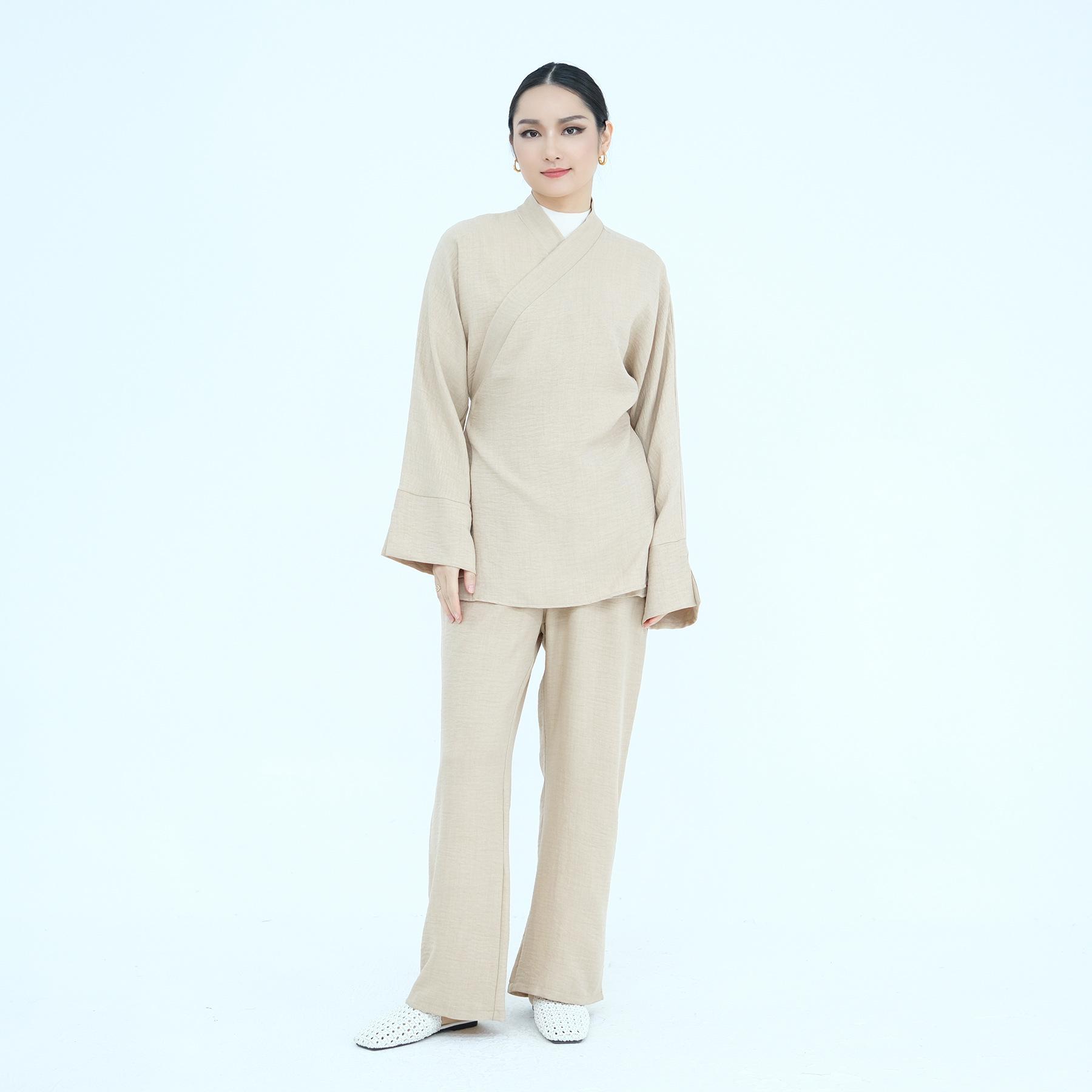 

Plus Size Lace-Up Top and Long Pants Set - Real Shot 835 XS/S
