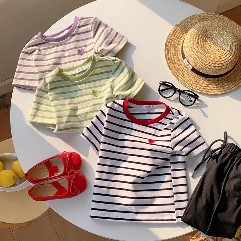Boys' And Girls' Casual Cotton Short-sleeved T-shirts For Summer, Cute Striped Children's T-shirts