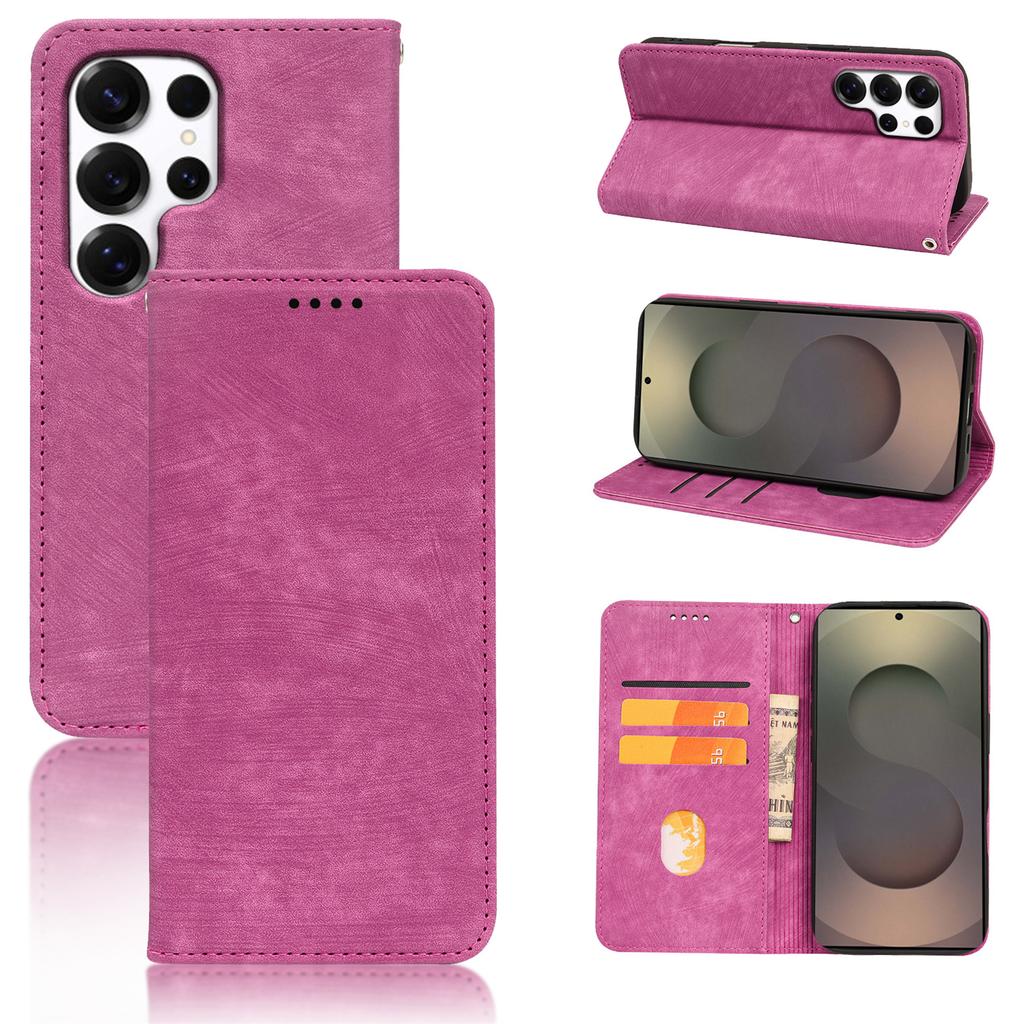 For Samsung Galaxy S25 Ultra Case Strong Magnetic Leather Wallet Phone Cover with Striped Texture