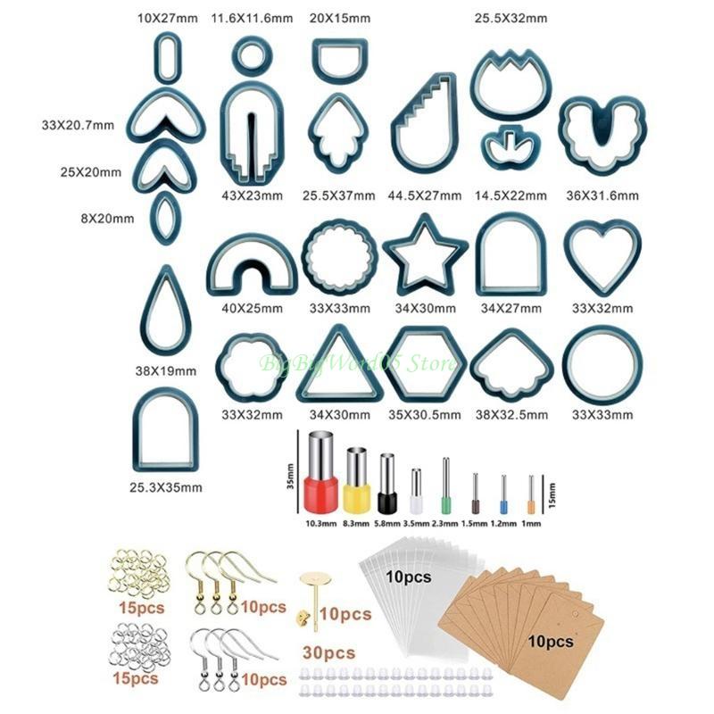 24TE 142pcs Clay Cutters Set 24 Shapes Plastic Clay Cutter Kit Jewelry Mold Earring Making Accessories Kids DIY Clay Tools