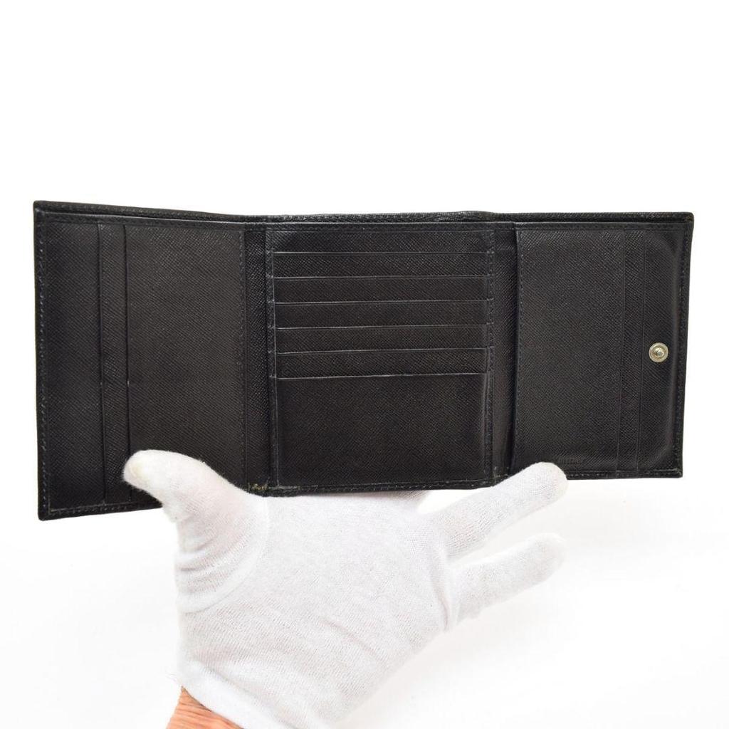 Used 589731 PRADA Saffiano Leather Tri-fold Wallet Nero Black