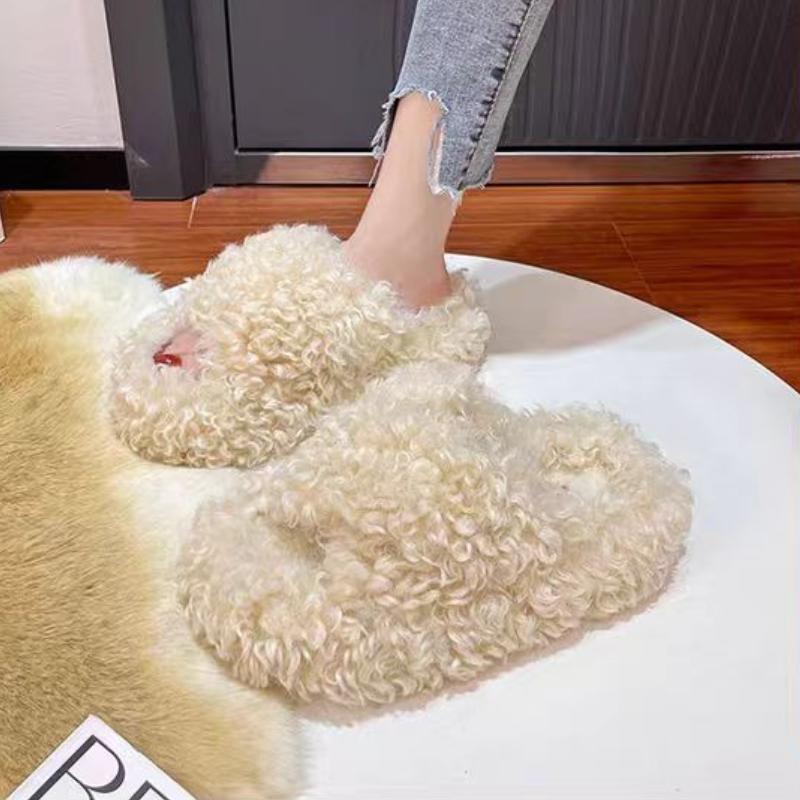 

Модные женские меховые тапочки Повседневные новые замшевые балетки 2025 Модные зимние тапочки из короткого плюша Уютные шлепанцы Открытый носок Слайды Женская обувь 40 бежевый