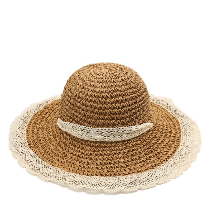 Lace bow straw hat women's sunshade sun hat seaside beach vacation hat summer big brim sun hat