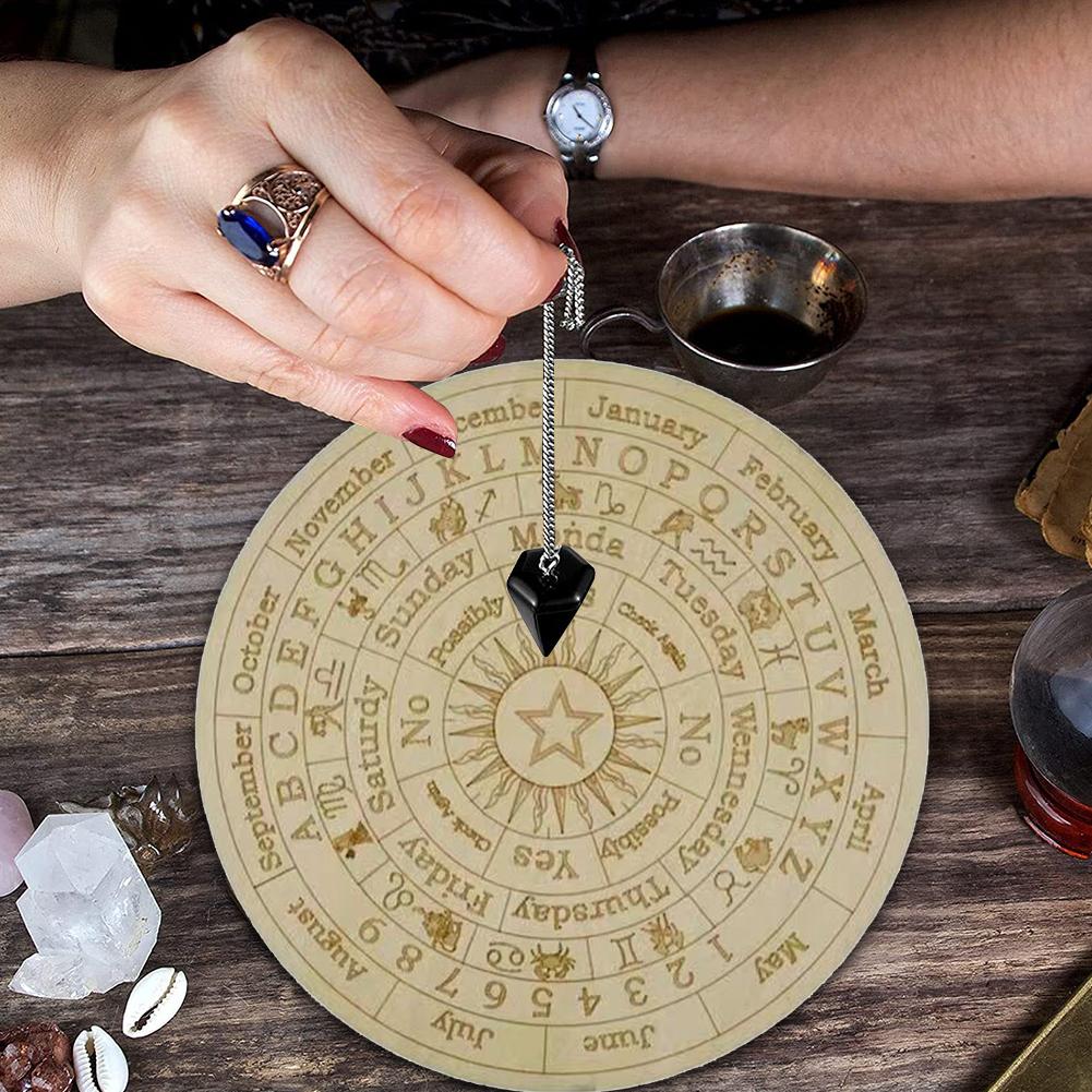 Astrology Game Playing Plate Carved Divination Pendulum Board with Stars Moon Metaphysical Healing Meditation Board