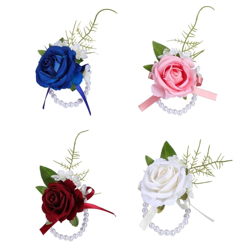 Wedding Boutonniere Wristlet Pearls With Artificial Floral Design For Bridesmaids Grooms Formal Outfit