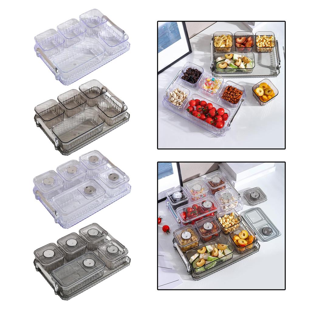 Acrylic Appetizer Tray Divided Serving Platter 5 Removable Snacks Bowls Snack