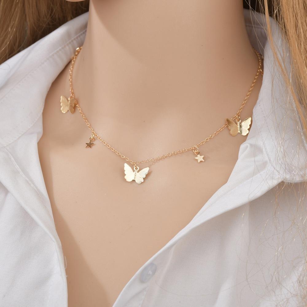 C207 Hot-Selling Sequin Star Butterfly Necklace Fresh Style Love Romantic Chain Necklace Lock