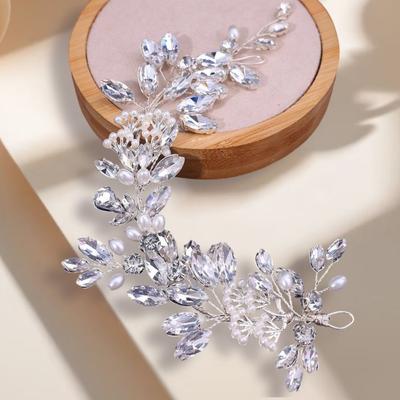 Pearl Embellished Rhinestone Tiara Crystal Decorated Handmade Hairband  Bride Accessories