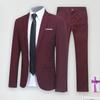 1 Set Men Jacket Pants Solid Color Turndown Collar Slim Fit Business Suit Set Plus Size Groom Blazer Trousers for Wedding Office