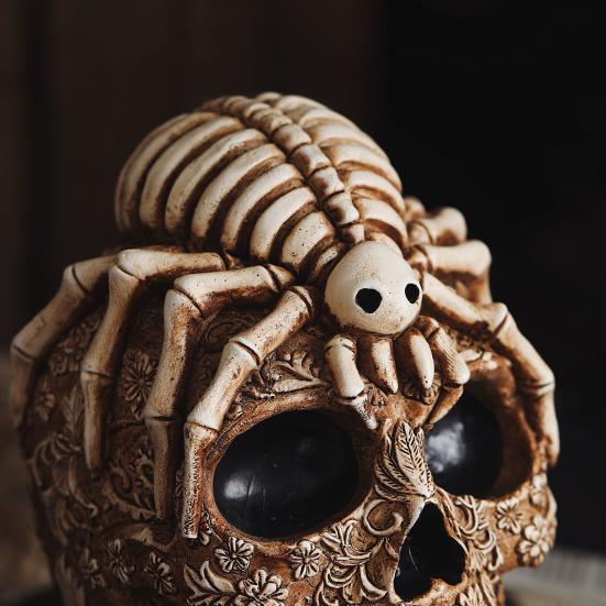 Halloween Skull Ornament Horror Vintage Gothic Flower Spider Skull Head