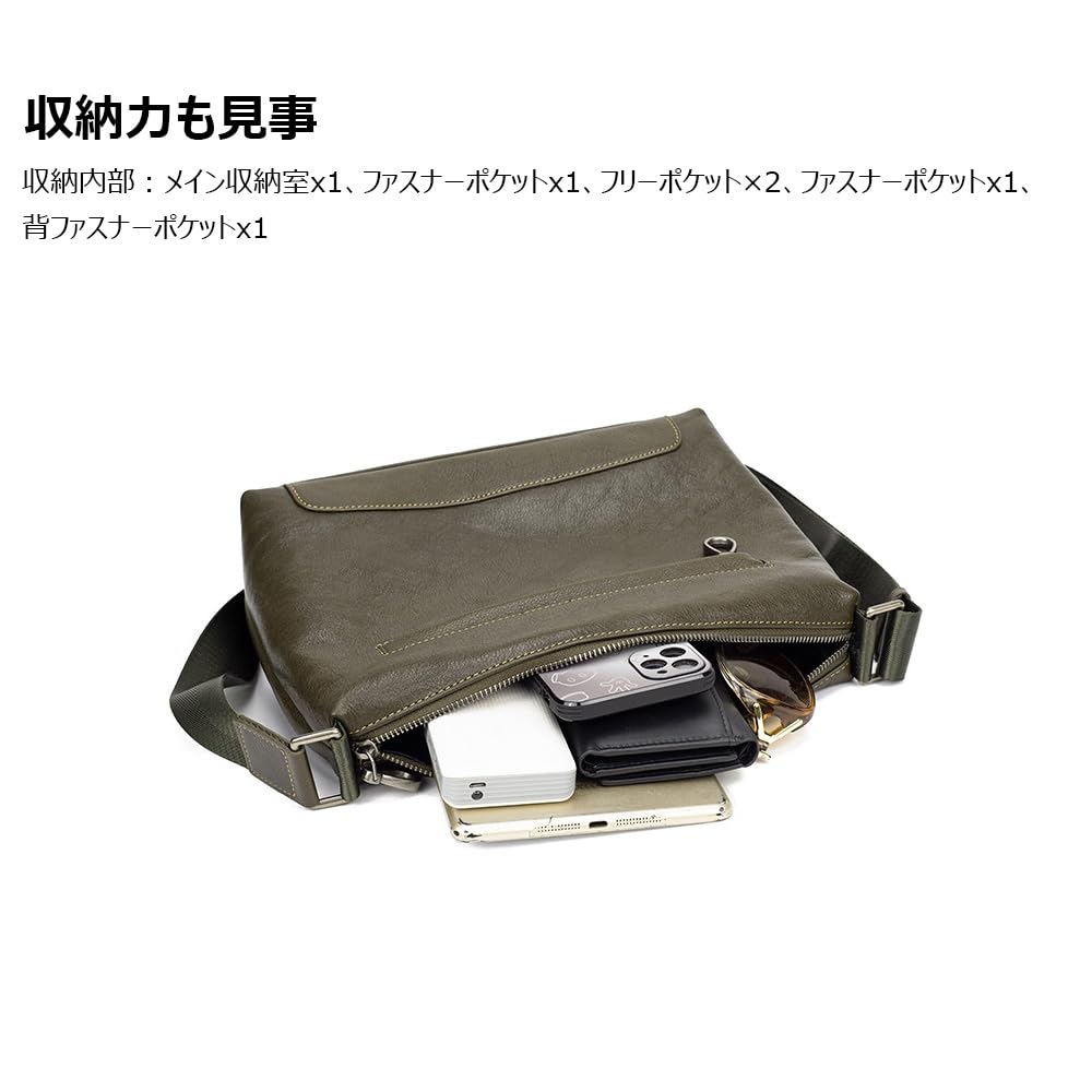 Whatna Antique-Style Tanned Natural Cowhide Leather Shoulder Bag for Men, Messenger Bag, Fits Large A4 Size Documents, Horizontal Style, Genuine