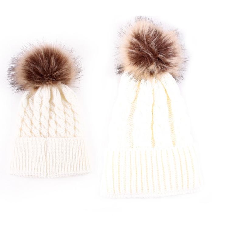 Pom Pom Hat in Matching Style for Parent Children Knitted Caps in Solid Color