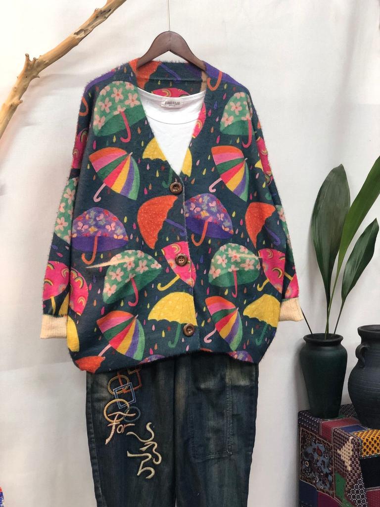 Factory new autumn and winter cute printed imitation mink velvet jacket women's Korean version loose lazy sweater