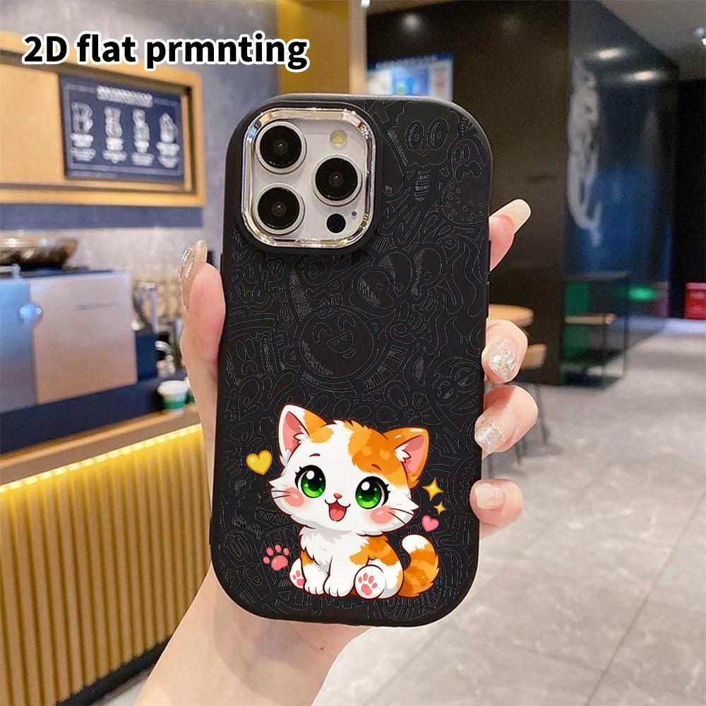 Phone case: 2D flat design suitable for iPhone 18 17 16 15 14 13 Pro protective case, couple style, orange and white kitten, Christmas and Halloween g