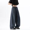 Vintage Linen Wide Leg Pants Elastic Waist Draped Loose Baggy Trousers Summer Casual Streetwear Long Pants