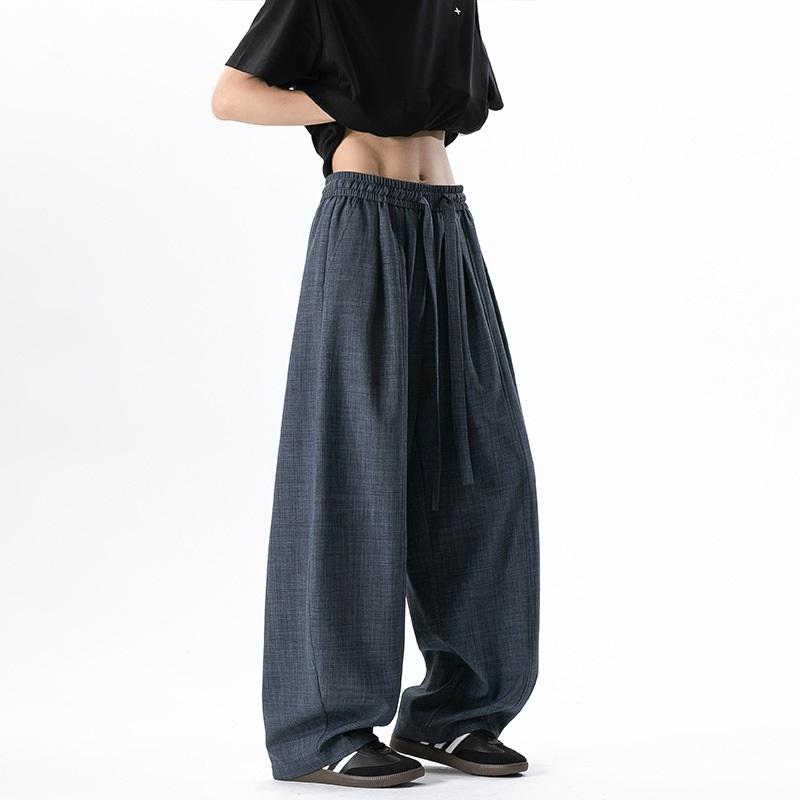 Vintage Linen Wide Leg Pants Elastic Waist Draped Loose Baggy Trousers Summer Casual Streetwear Long Pants