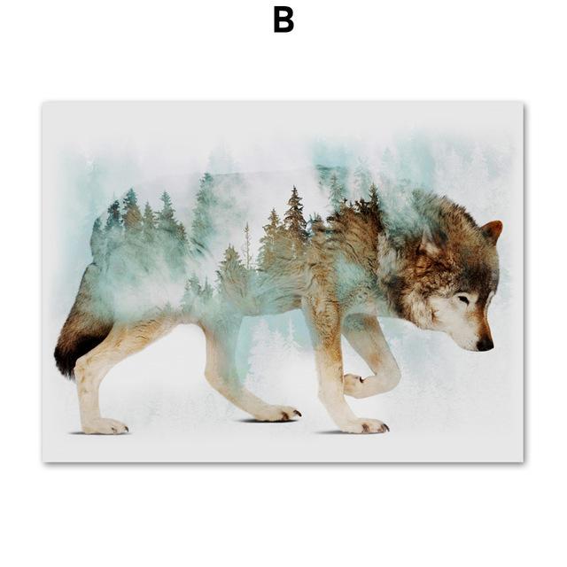 Landscape Forest Bear Fox Wolf Nordic Abstract Posters And Prints Wall Art Canvas Painting Nordic Animal Wall Pictures For Kids
