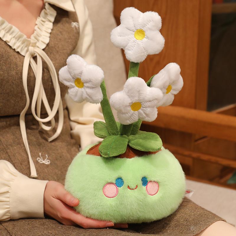 Plantes vertes artificielles en pot Peluches Pissenlit Jonquille Champignon Cactus Fleur de pêcher Dessin animé Filles Garçons Cadeau d'anniversaire Déco