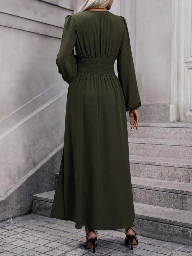 Modisches Europäisches/Amerikanisches Langarm-Schlitz-Rüschen-Laternenkleid für Damen, Herbst/Winter 2026