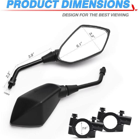 MICTUNING Universal Hawk-Eye Motorcycle Convex Rear View Mirror - With 10Mm Bolt, Handle Bar Mount Clamp Compatible With Cruiser, Suzuki, Honda,