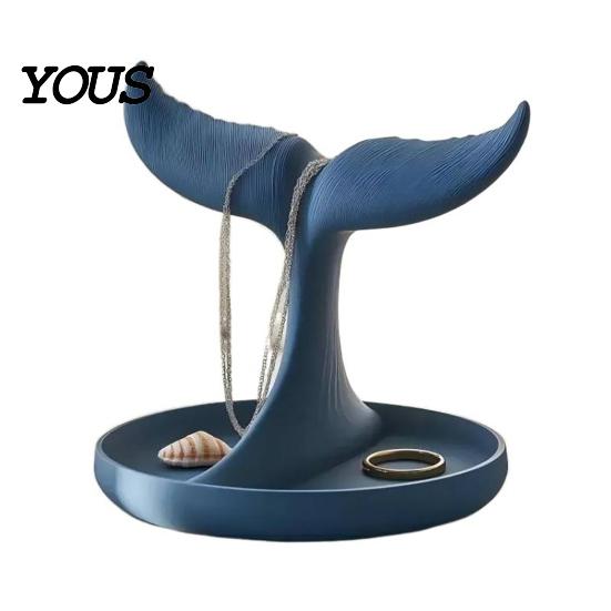 Fine Workmanship Jewelry Case 3D Printed Whale Tail Organizer, Earring Necklace Display Stand with Ring Organizer Compartments Tray, Creative Desktop