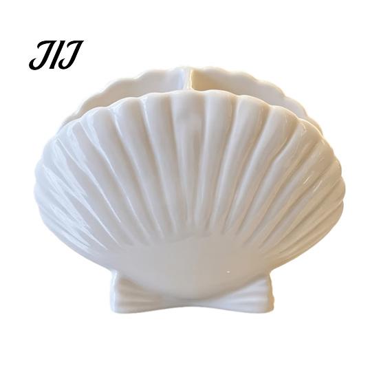 Small Item Storage Organizer Shell Shape Toothbrush Holder for Bathroom Countertop, 2 Compartments Waterproof Countertop Toothpaste Stand Desktop
