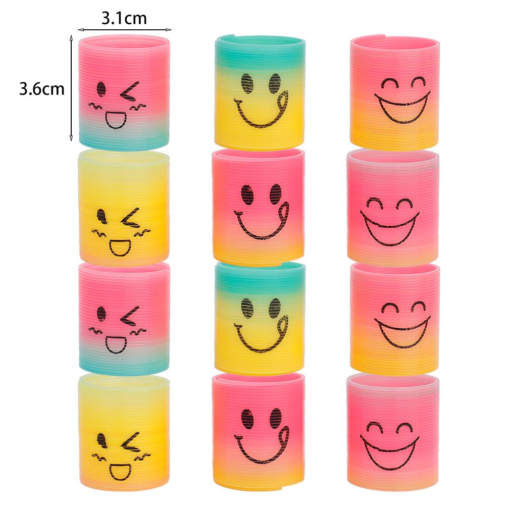 12PCS Children's Colorful Spring Ring Toys Mini Smiling Face Elastic Rainbow Ring Magic Toys Children's Birthday Party Gifts