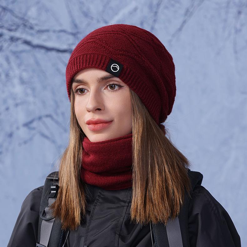 Vinterlue Skjerf Todelt Sett Dame Utendørs Fløyel Varm Øreklaffer Strikket Ullue