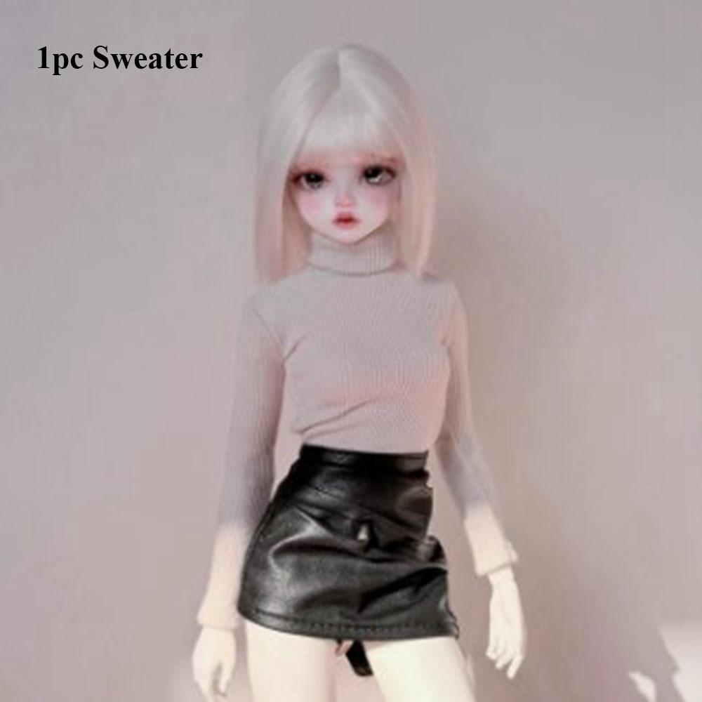 

Casual Wear Round Neck Tops Cute Mini Long Dresses Clothes PU Leather Skirt for 1/4 BJD 45cm Dolls Beige Sweater