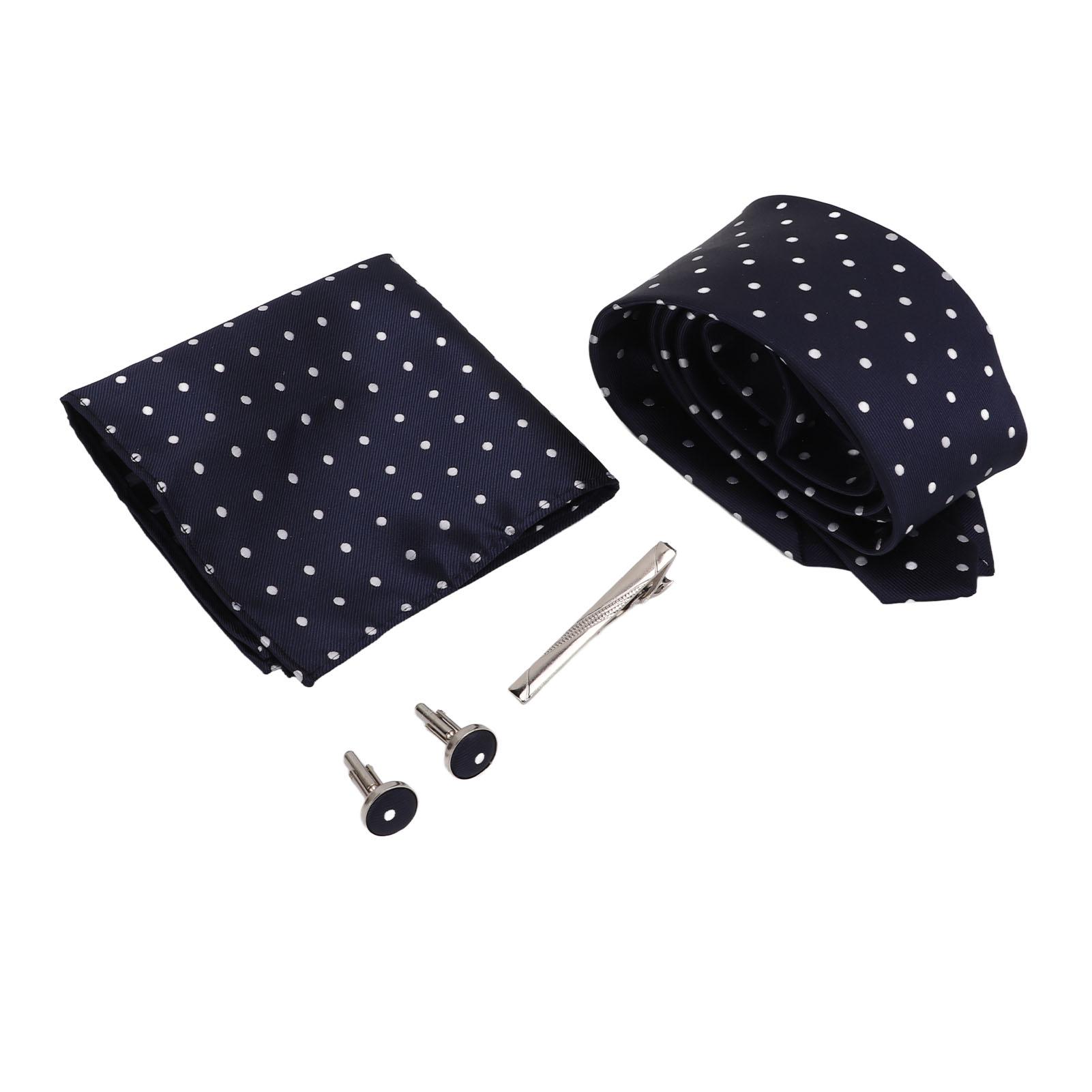 

Мужской набор галстуков из полиэфирной пряжи, классический мужской галстук в горошек, зажим для галстука, запонки, карманный платок, деловой