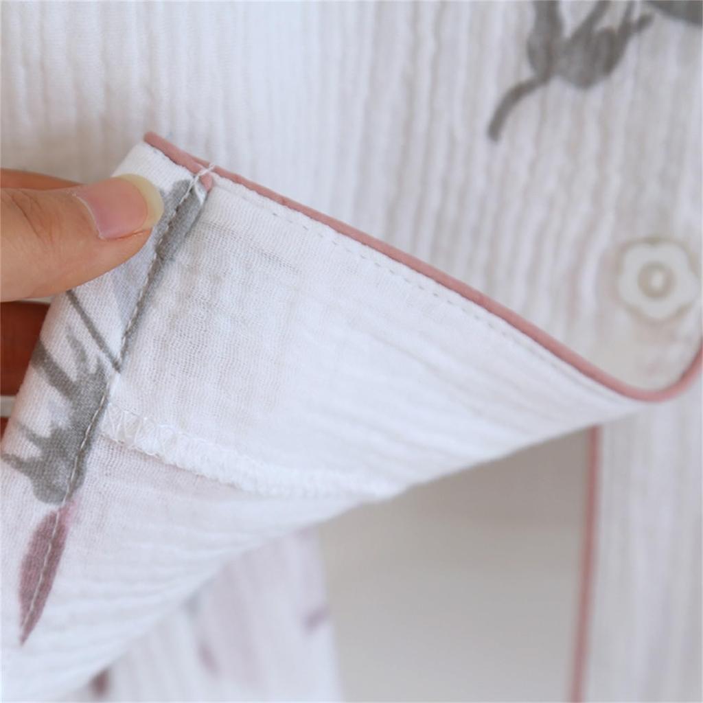 Kyonuza Cotton Loungewear for Spring and Solid Gauze Simple Long Relaxed Day x Purple Women's 100% Pajamas, Open-Front Autumn, Color, Fabric,